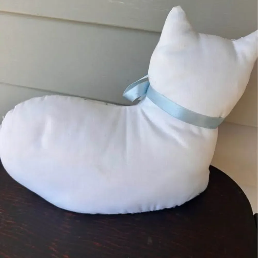 Handmade Cat Pillow Vintage Embroidered Linens